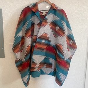 Mystree Aztec Southwest Slouchy Oversized Wool Blend Ruana Kimono Cape Cardigan